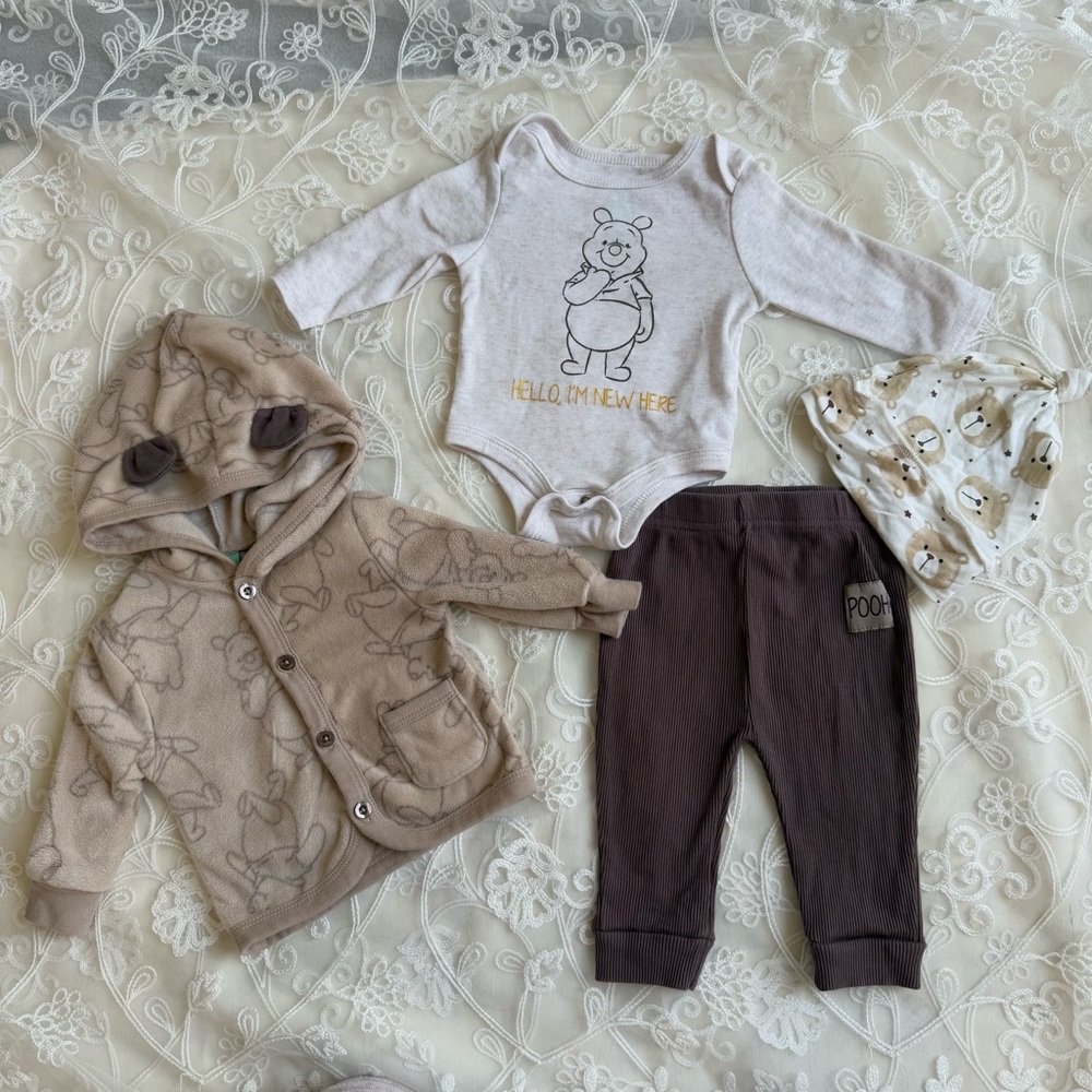 Disney Baby Matching Set Gray and Brown with Cozy Hoodie and cap - NEW - Picture 2 of 11